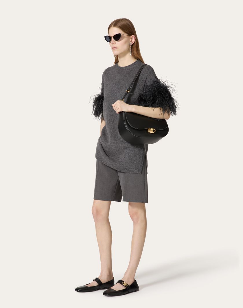 Valentino Handbags Maglia In Lana Con Piume per Donna in Grigio Scuro | Valentino IT Soddisfazione Garantita