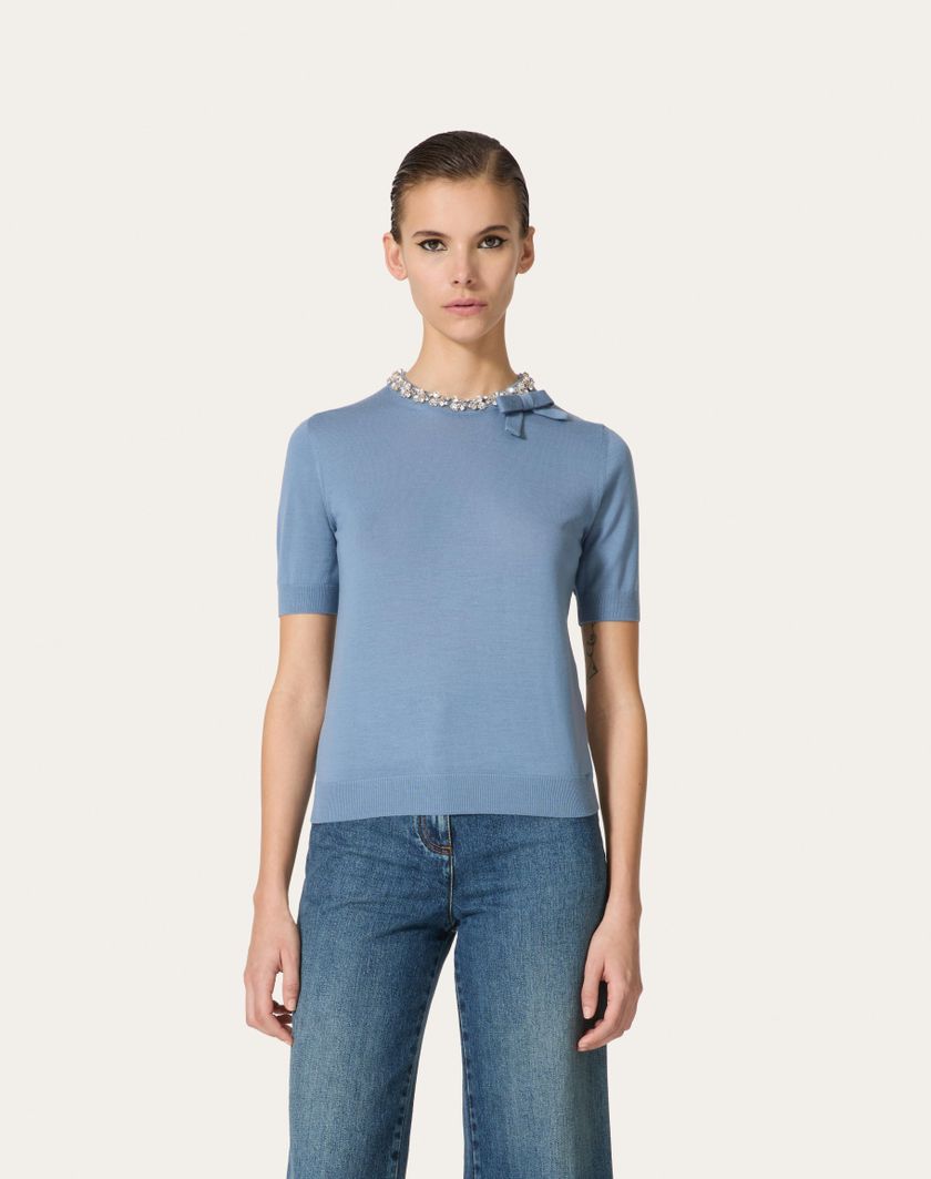 Valentino Handbags Maglia In Lana Ricamata per Donna in Comfit | Valentino IT Qualità Garantita