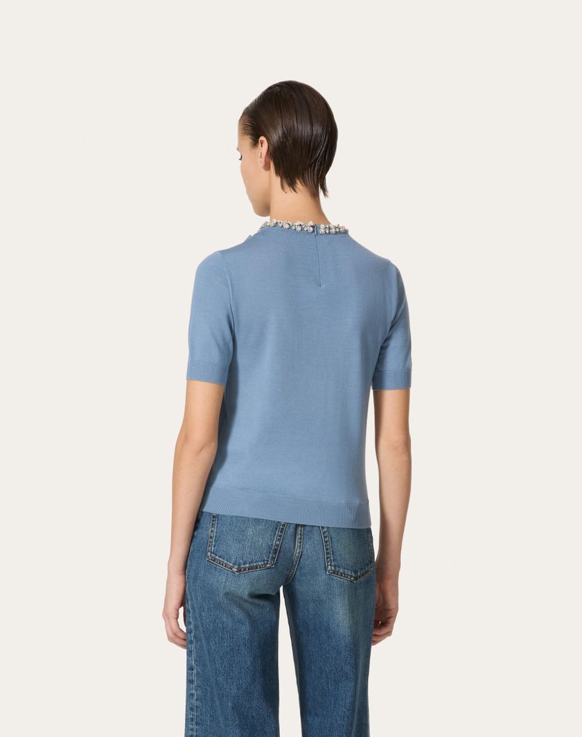 Valentino Handbags Maglia In Lana Ricamata per Donna in Azzurro | Valentino IT Negozi Online