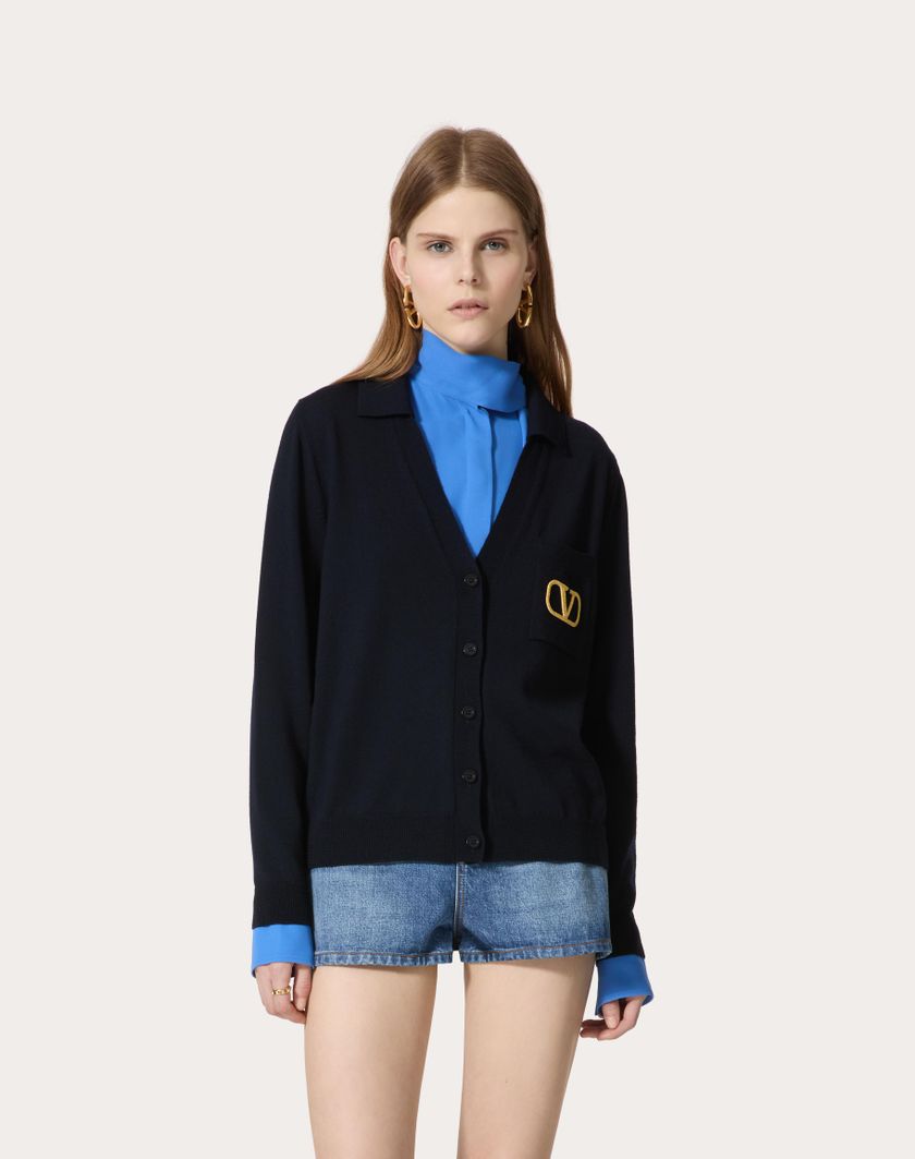 Valentino Handbags Cardigan In Lana per Donna in Navy | Valentino IT Acquista Ora