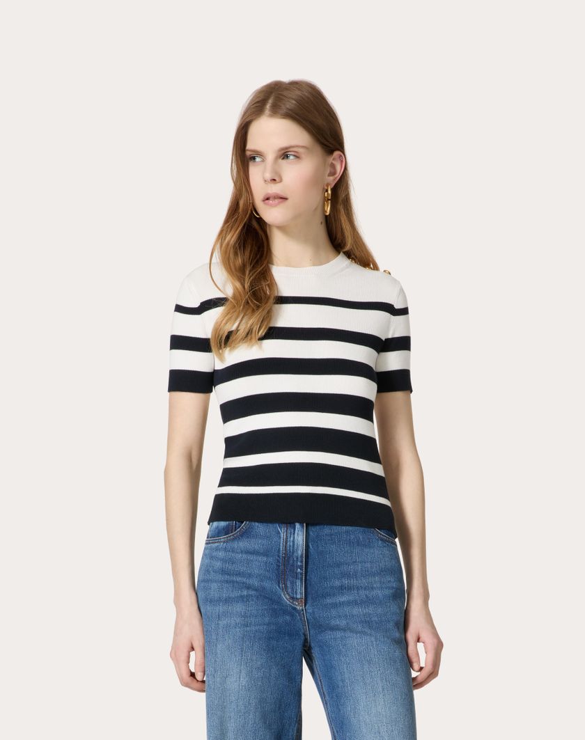 Valentino Handbags Maglia In Cotone per Donna in Navy/avorio | Valentino IT Consegna Veloce