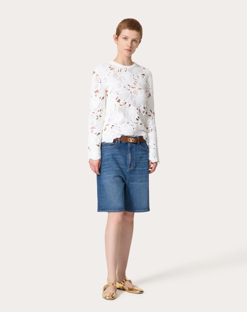 Valentino Handbags Maglia In Cotone Ricamata per Donna in Avorio | Valentino IT Shopping Online