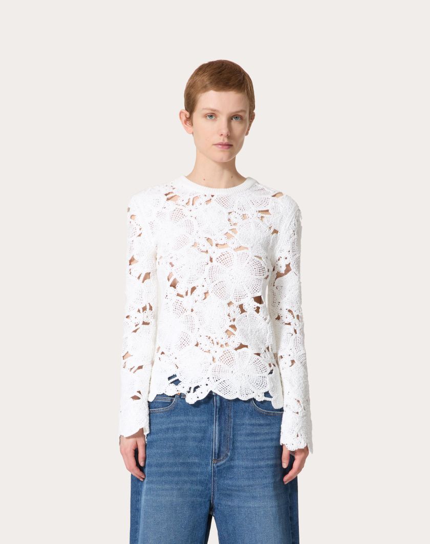 Valentino Handbags Maglia In Cotone Ricamata per Donna in Avorio | Valentino IT Shopping Online