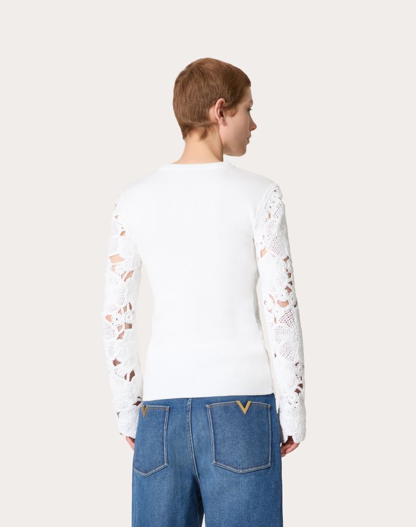 Valentino Handbags Maglia In Cotone Ricamata per Donna in Avorio | Valentino IT Shopping Online