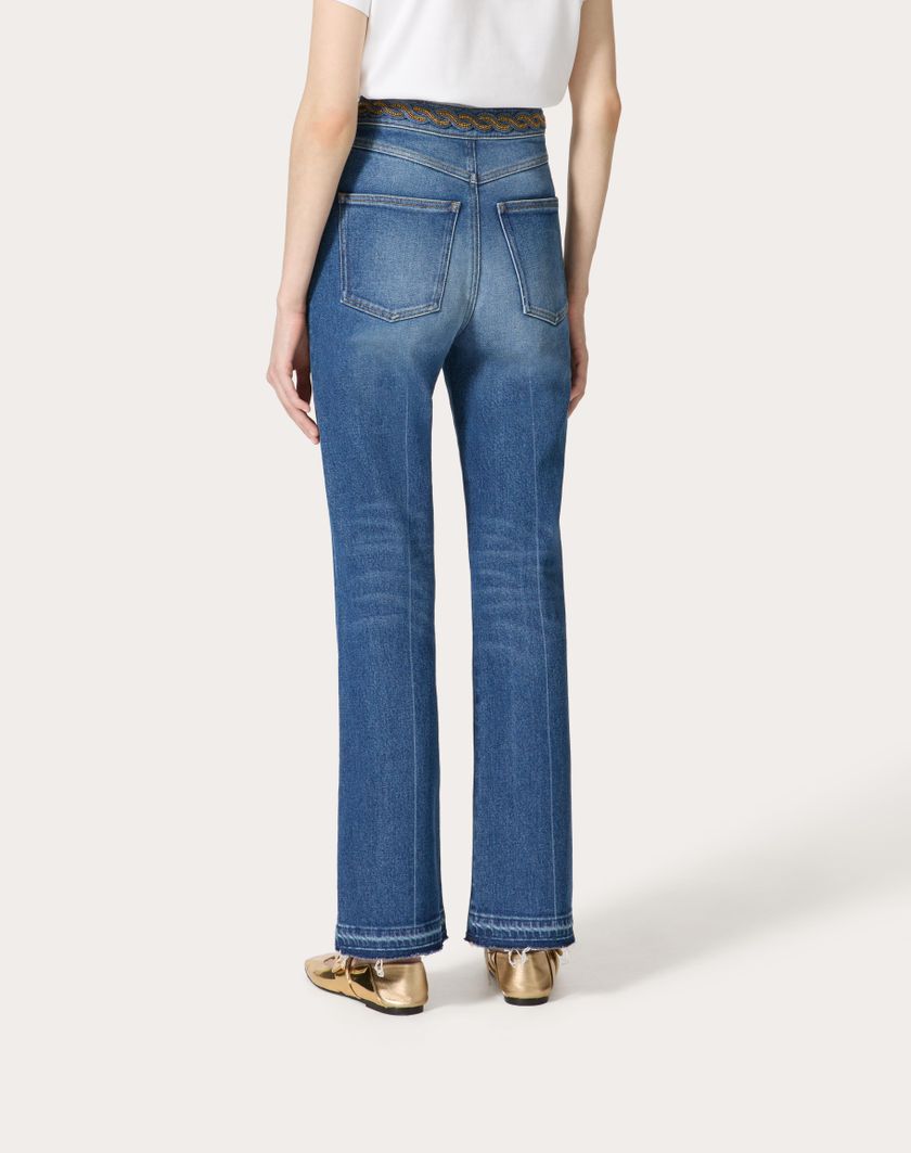 Valentino Handbags Pantaloni In Blu Medio Con Riserva Ricamati per Donna in Denim | Valentino IT Novità