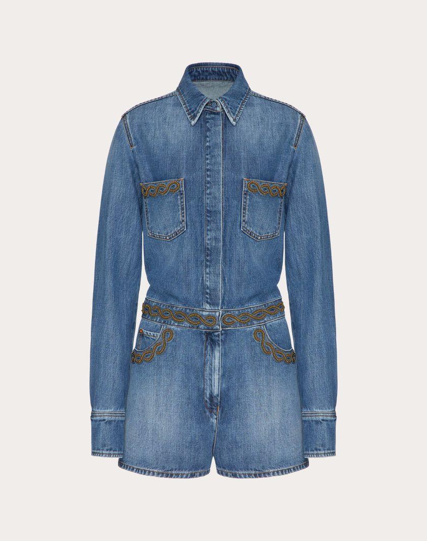 Valentino Handbags Tuta In Denim Blu Medio Ricamata per Donna in Denim | Valentino IT Offerta