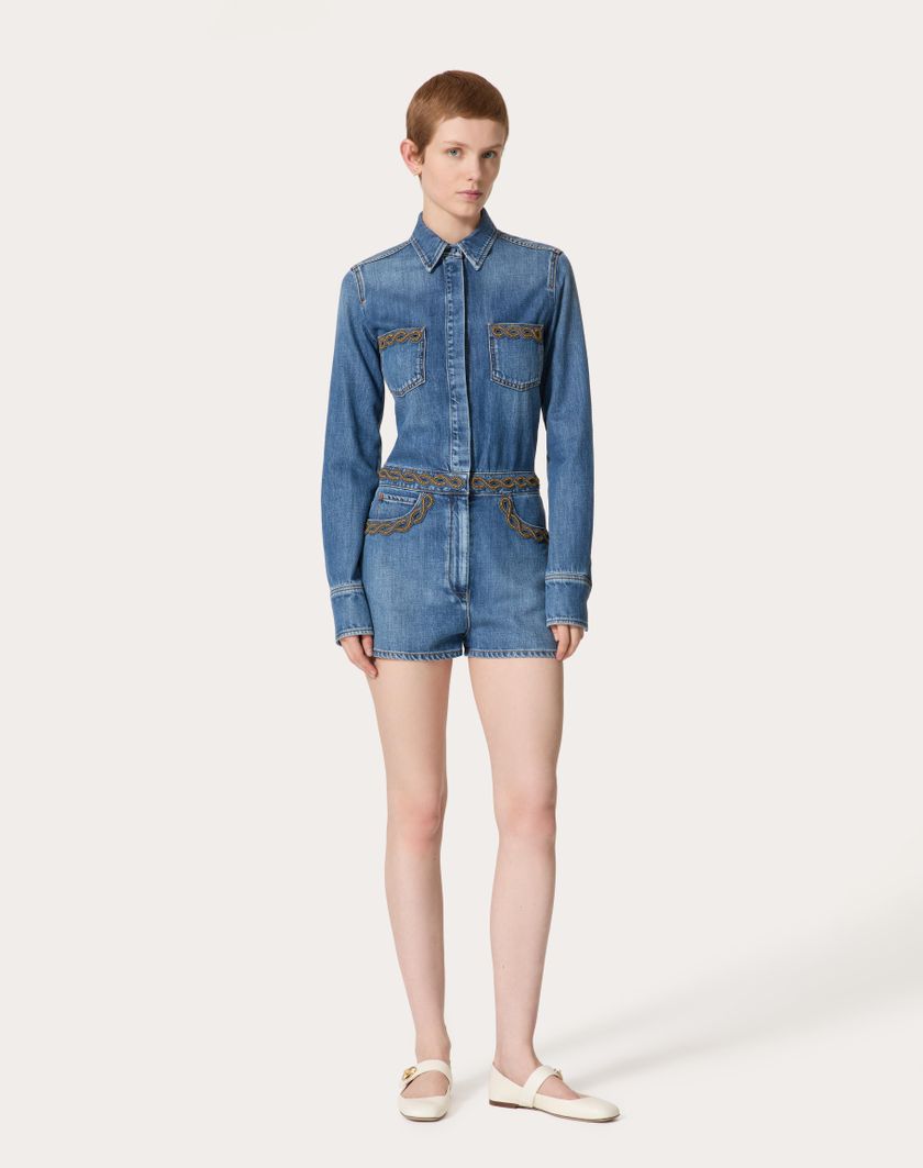 Valentino Handbags Tuta In Denim Blu Medio Ricamata per Donna in Denim | Valentino IT Offerta