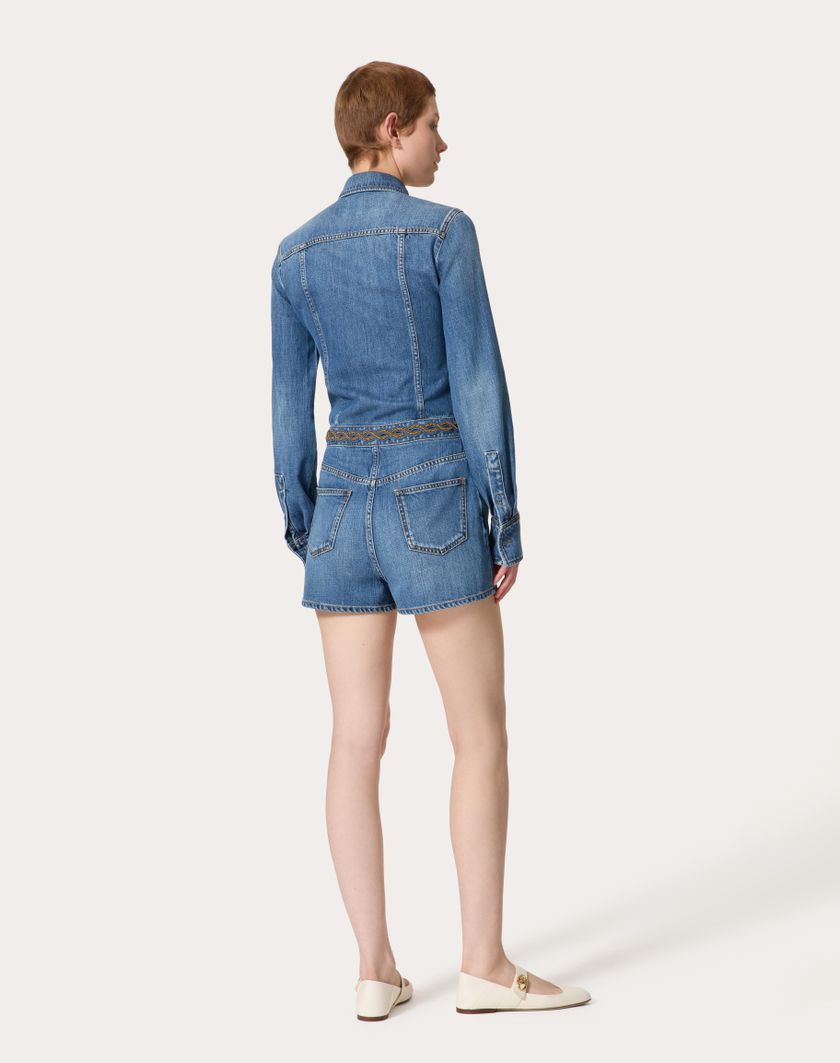 Valentino Handbags Tuta In Denim Blu Medio Ricamata per Donna in Denim | Valentino IT Offerta