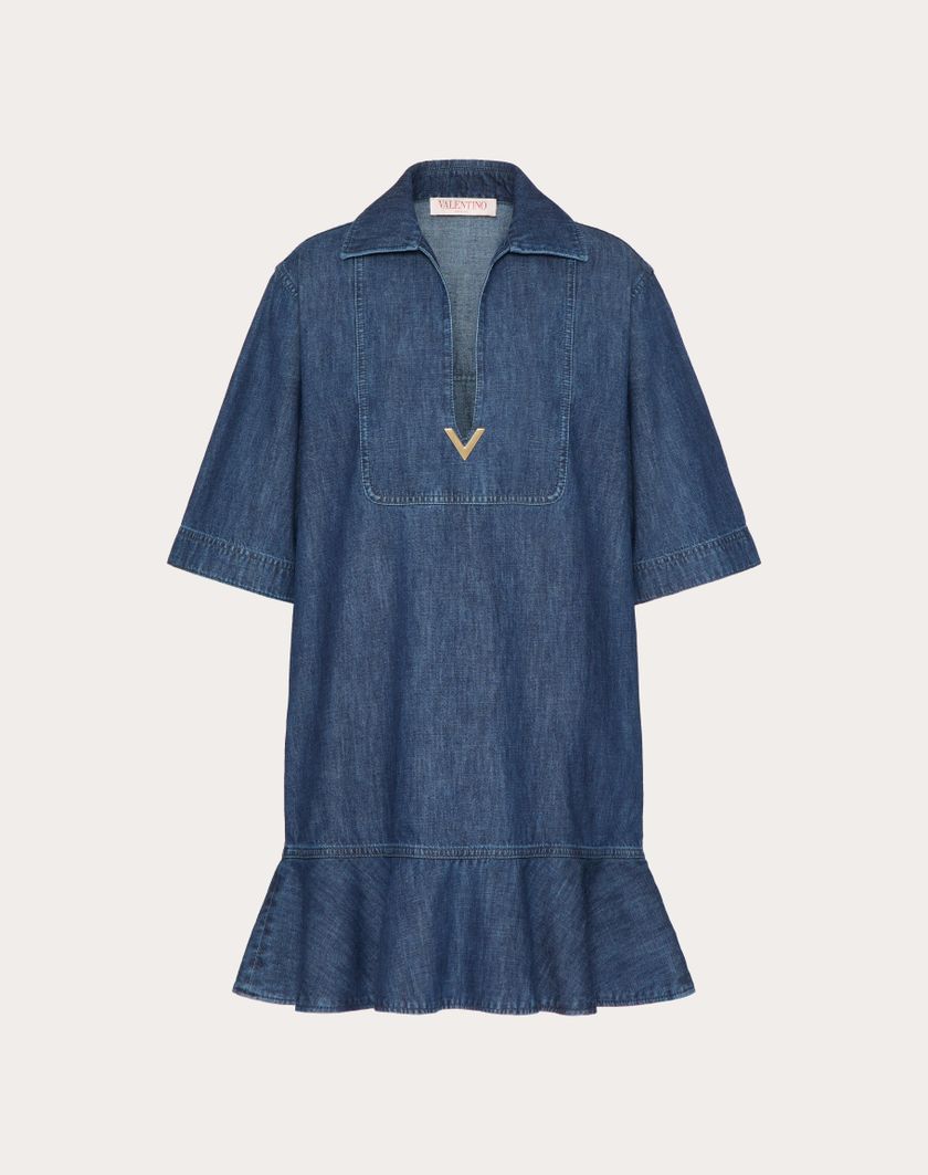 Valentino Handbags Abito Corto In Chambray Denim per Donna in Denim | Valentino IT