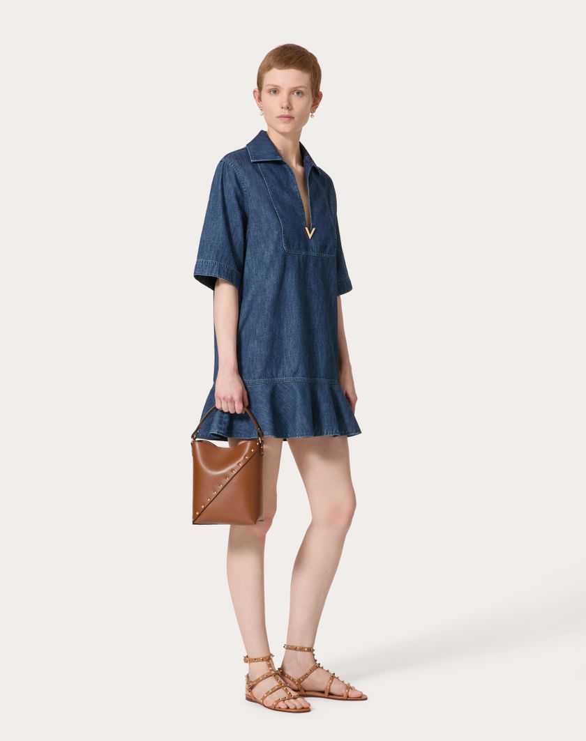 Valentino Handbags Abito Corto In Chambray Denim per Donna in Denim | Valentino IT Economico