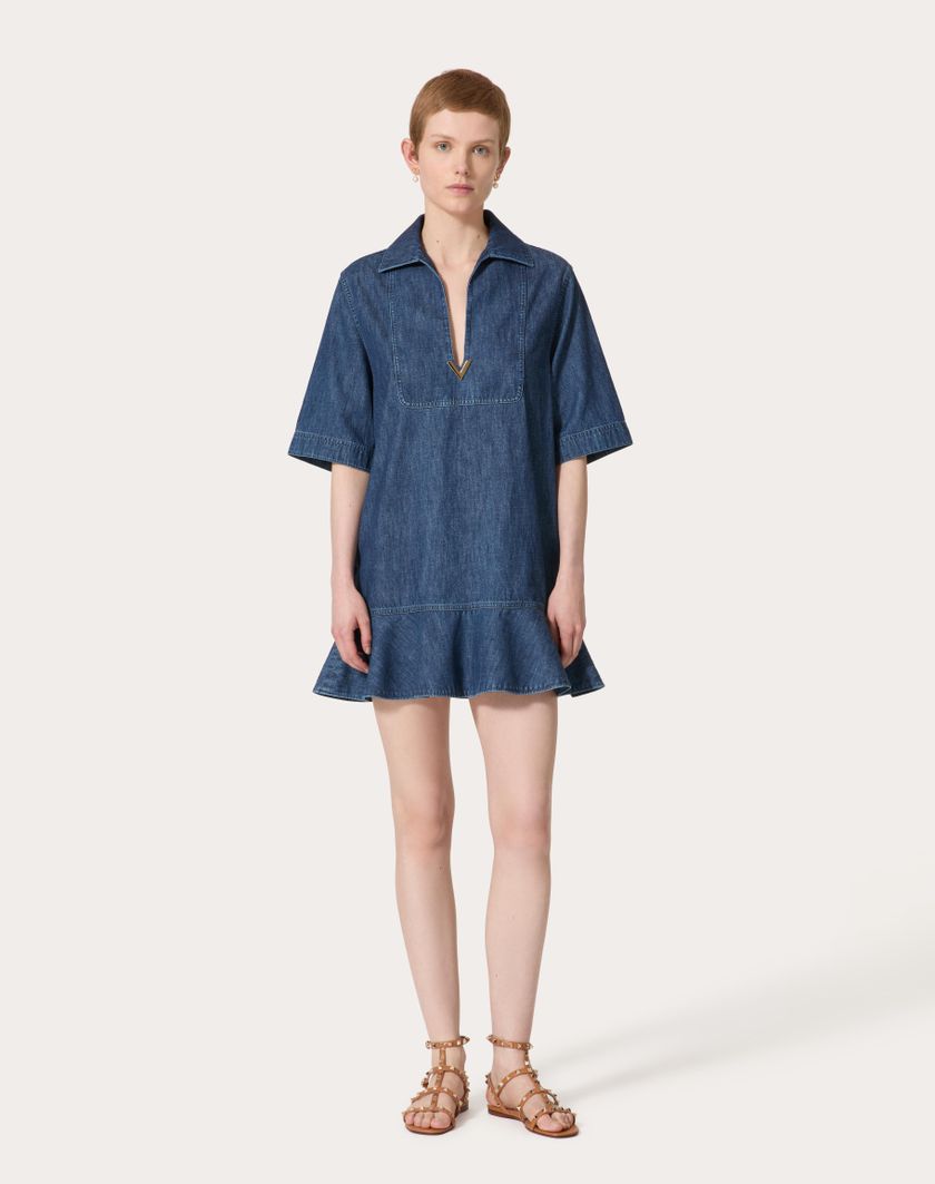 Valentino Handbags Abito Corto In Chambray Denim per Donna in Denim | Valentino IT Economico