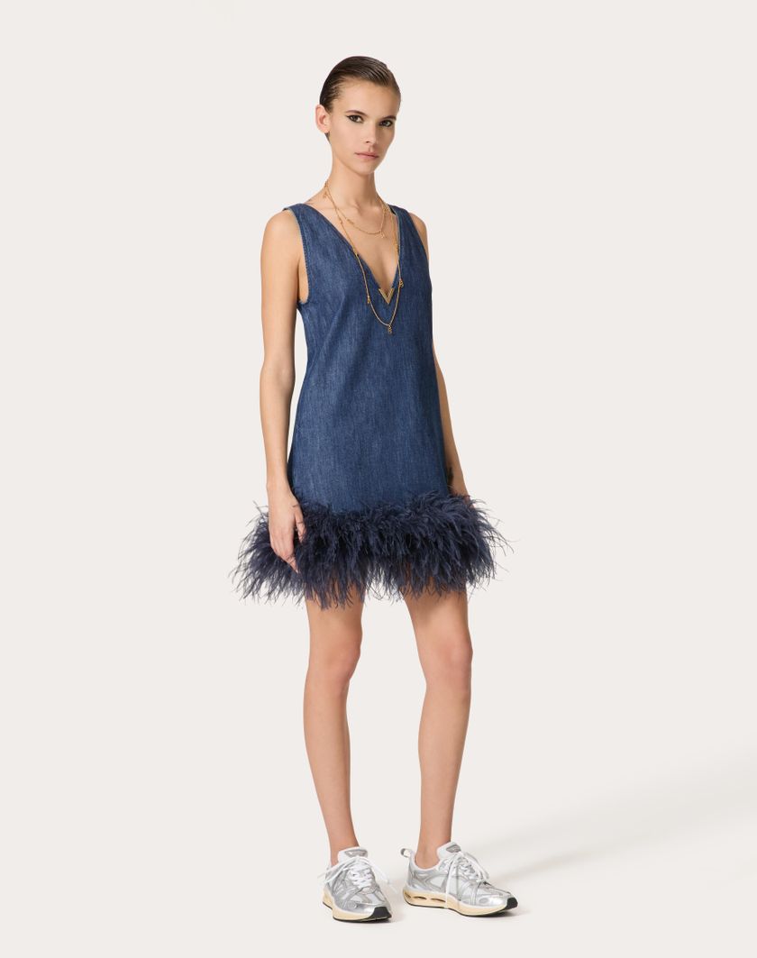Valentino Handbags Abito Corto In Chambray Denim per Donna in Denim | Valentino IT Online