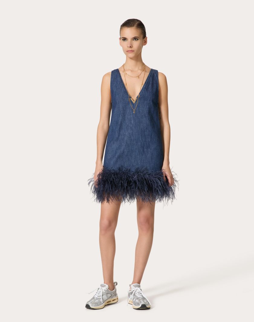 Valentino Handbags Abito Corto In Chambray Denim per Donna in Denim | Valentino IT Online
