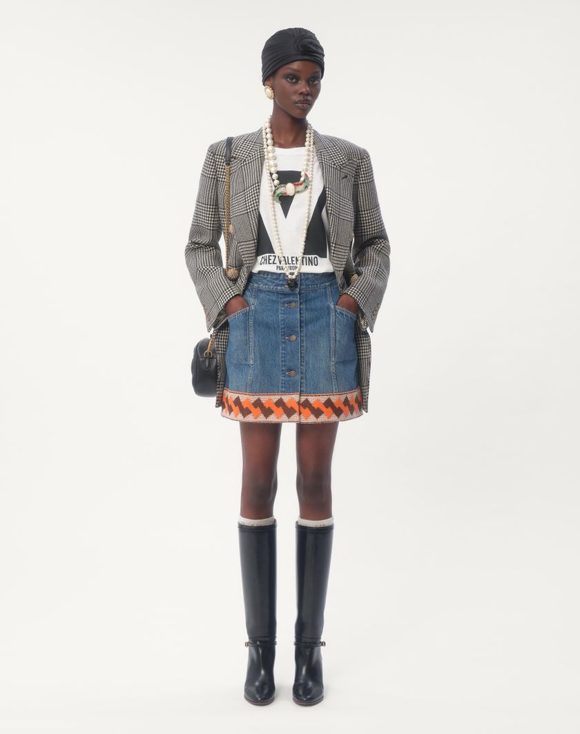 Valentino Handbags Gonna In Denim Con Bordi In Jacquard per Donna in Denim | Valentino IT Outlet