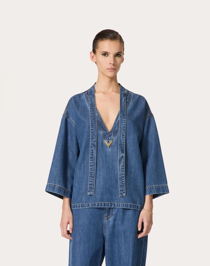 Valentino Handbags Kaftano In Denim Blu Medio per Donna in Denim | Valentino IT Saldi