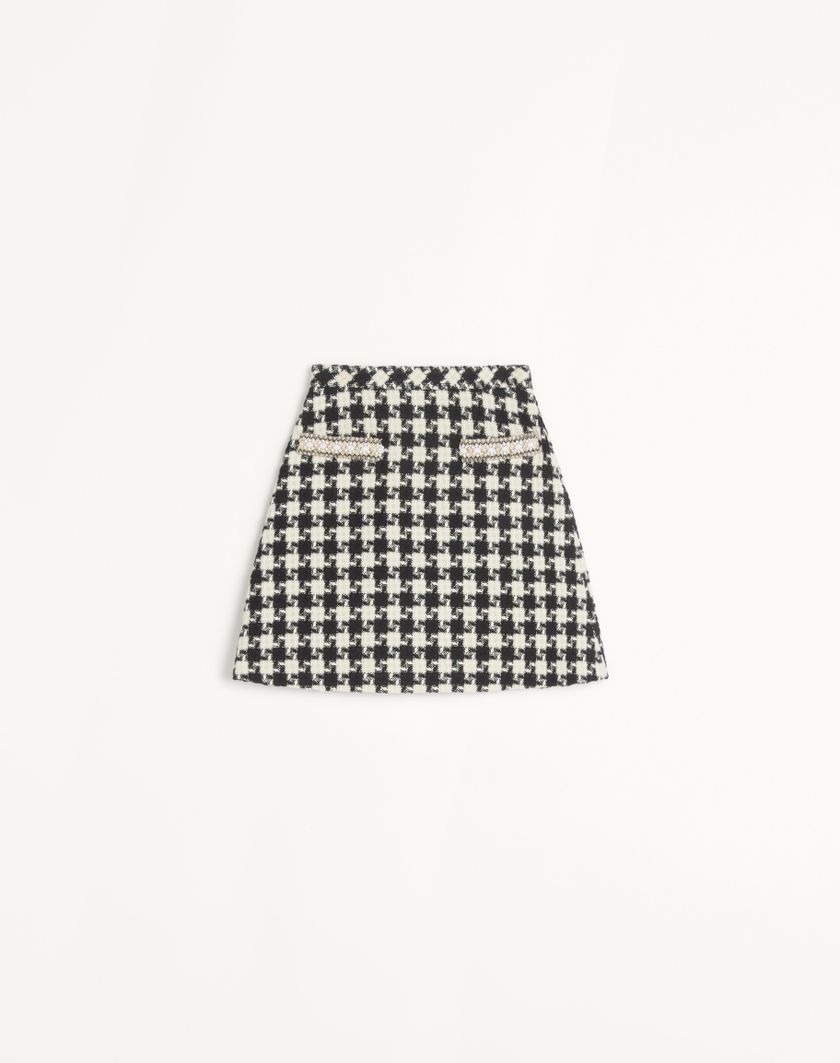 Valentino Handbags Gonna In Damier Light Tweed Ricamata per Donna in Avorio/nero | Valentino IT Saldi Di Fabbrica