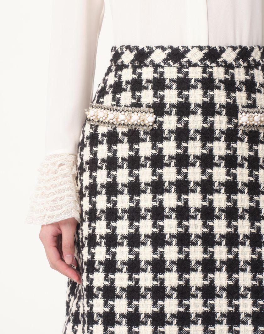 Valentino Handbags Gonna In Damier Light Tweed Ricamata per Donna in Avorio/nero | Valentino IT Saldi Di Fabbrica
