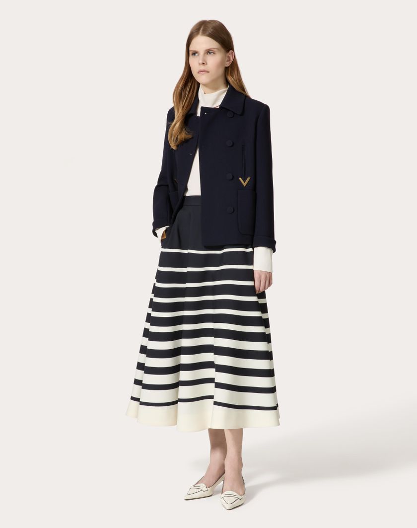 Valentino Handbags Gonna Midi In Crepe Couture Valentino Roomview per Donna in Avorio/navy | Valentino IT Spedizione gratuita