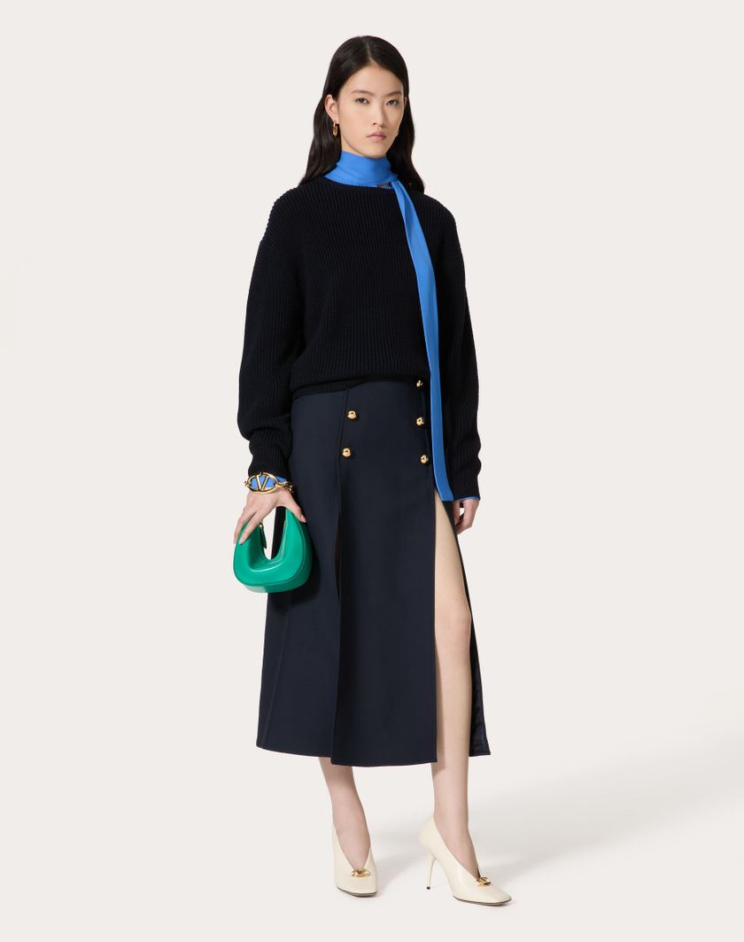 Valentino Handbags Gonna Midi In Crepe Couture per Donna in Navy | Valentino IT Negozio online di fabbrica