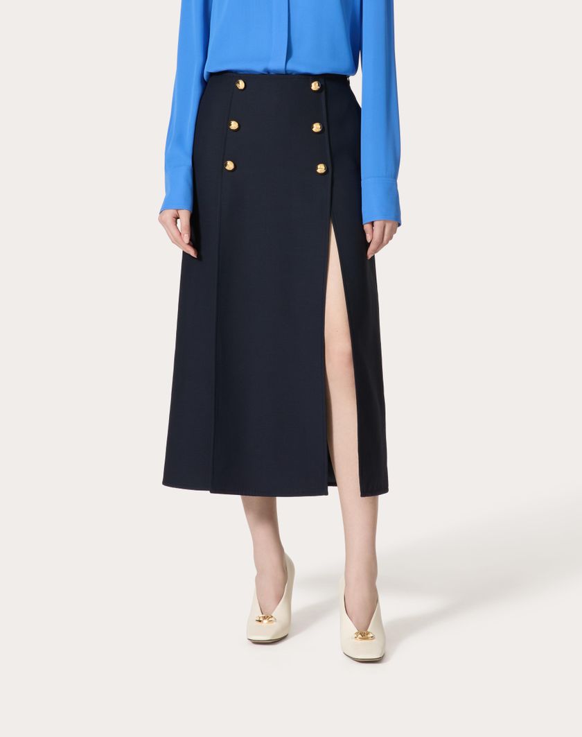 Valentino Handbags Gonna Midi In Crepe Couture per Donna in Navy | Valentino IT Negozio online di fabbrica