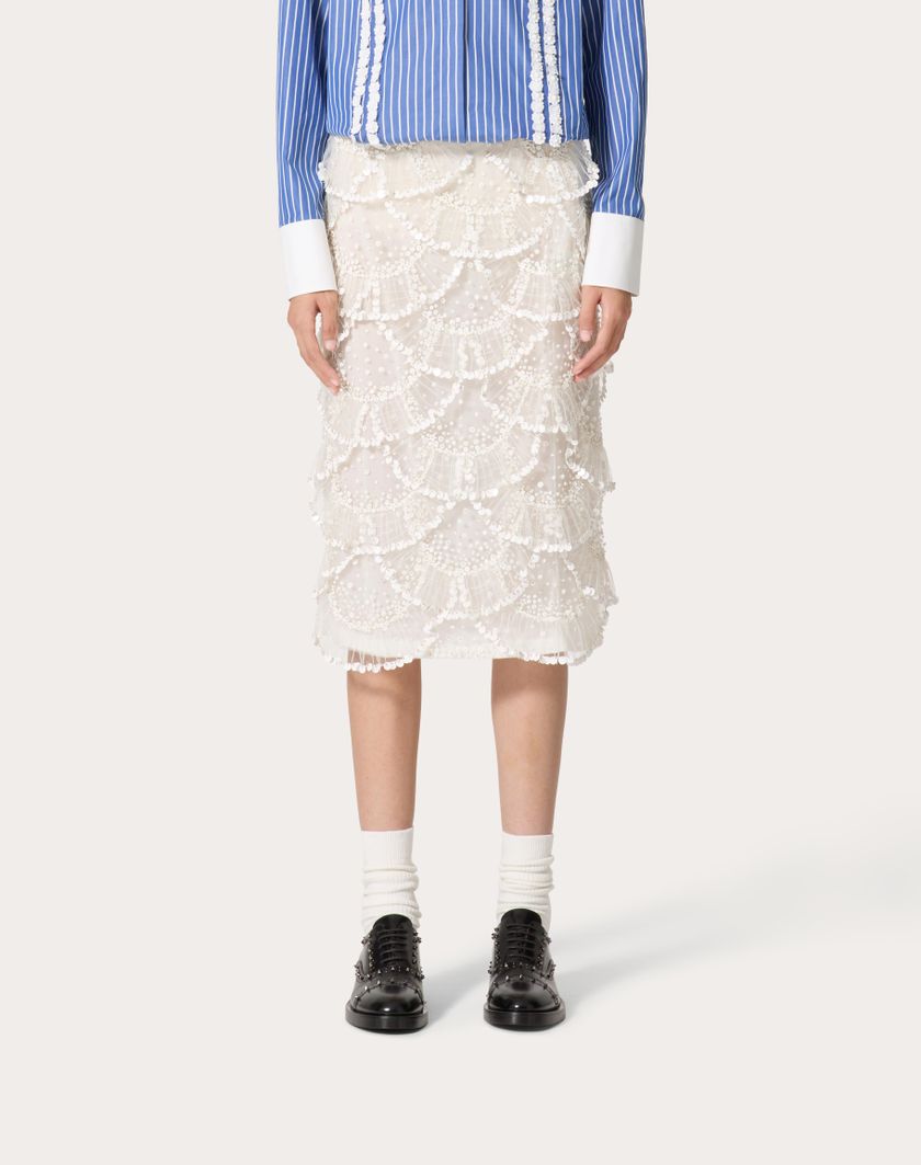 Valentino Handbags Gonna In Tulle Illusione Ricamata per Donna in Avorio | Valentino IT Offerta speciale