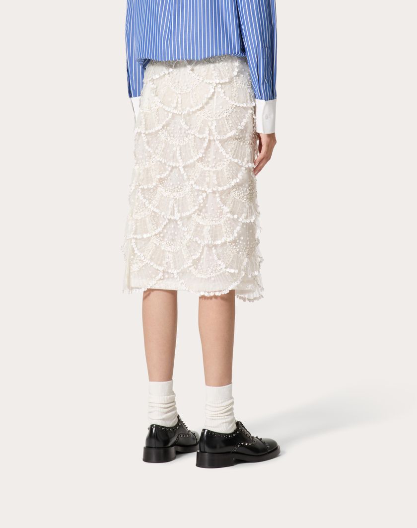 Valentino Handbags Gonna In Tulle Illusione Ricamata per Donna in Avorio | Valentino IT Offerta speciale