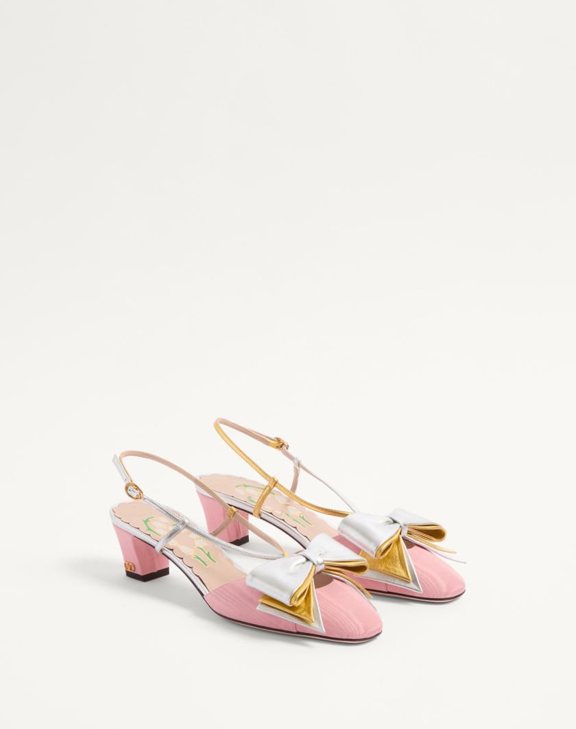 Valentino Handbags Décolleté Slingback Bowow In Tessuto Moirè 45mm per Donna in Rosa/silver | Valentino IT Offerta natalizia