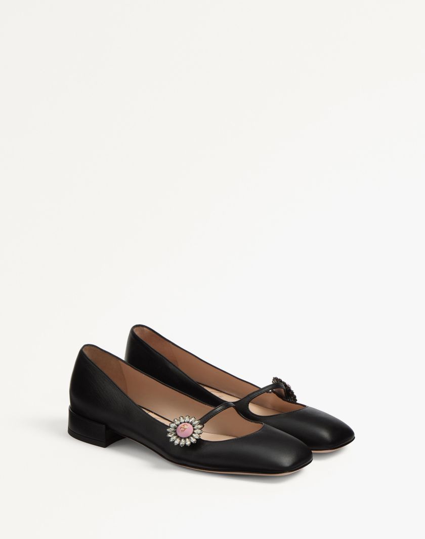 Valentino Handbags Ballerina Mary-jane Preshoes In Capretto Con Bottone Gioiello 20mm per Donna in Avorio/crystal/turchese | Valentino IT Offerta San Valentino