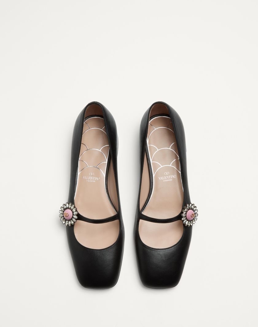 Valentino Handbags Ballerina Mary-jane Preshoes In Capretto Con Bottone Gioiello 20mm per Donna in Avorio/crystal/turchese | Valentino IT Offerta San Valentino