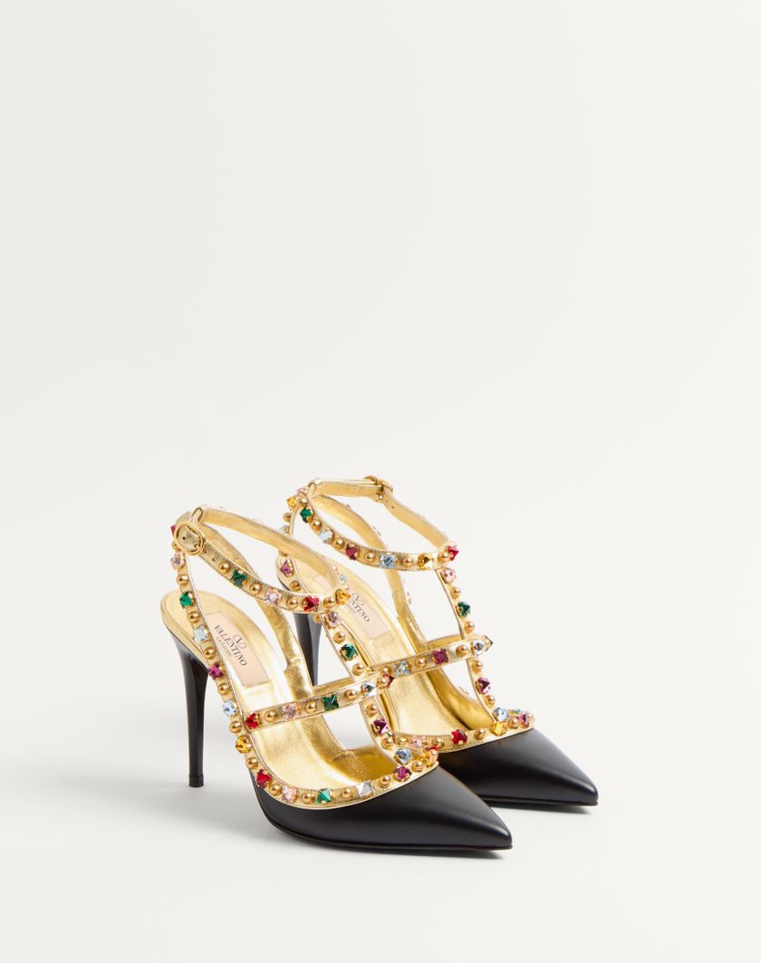 Valentino Handbags Décolleté Rockstud In Vitello Con Cabochon E Cristalli 100mm per Donna in Nero/antique Brass | Valentino IT Offerta settimanale
