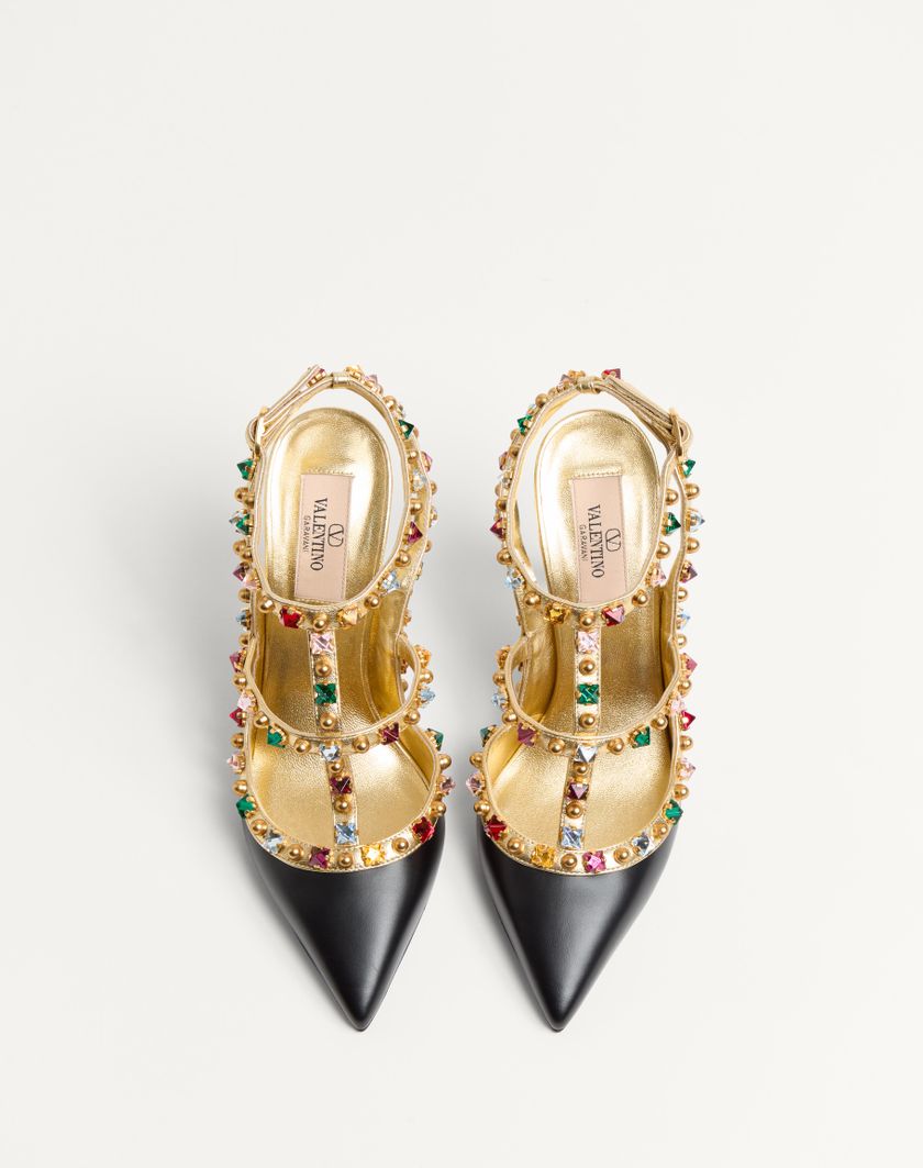 Valentino Handbags Décolleté Rockstud In Vitello Con Cabochon E Cristalli 100mm per Donna in Nero/antique Brass | Valentino IT Offerta settimanale