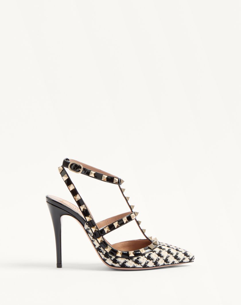 Valentino Handbags Décolleté Rockstud In Tessuto Pied-de-poule 100mm per Donna in Avorio/nero | Valentino IT