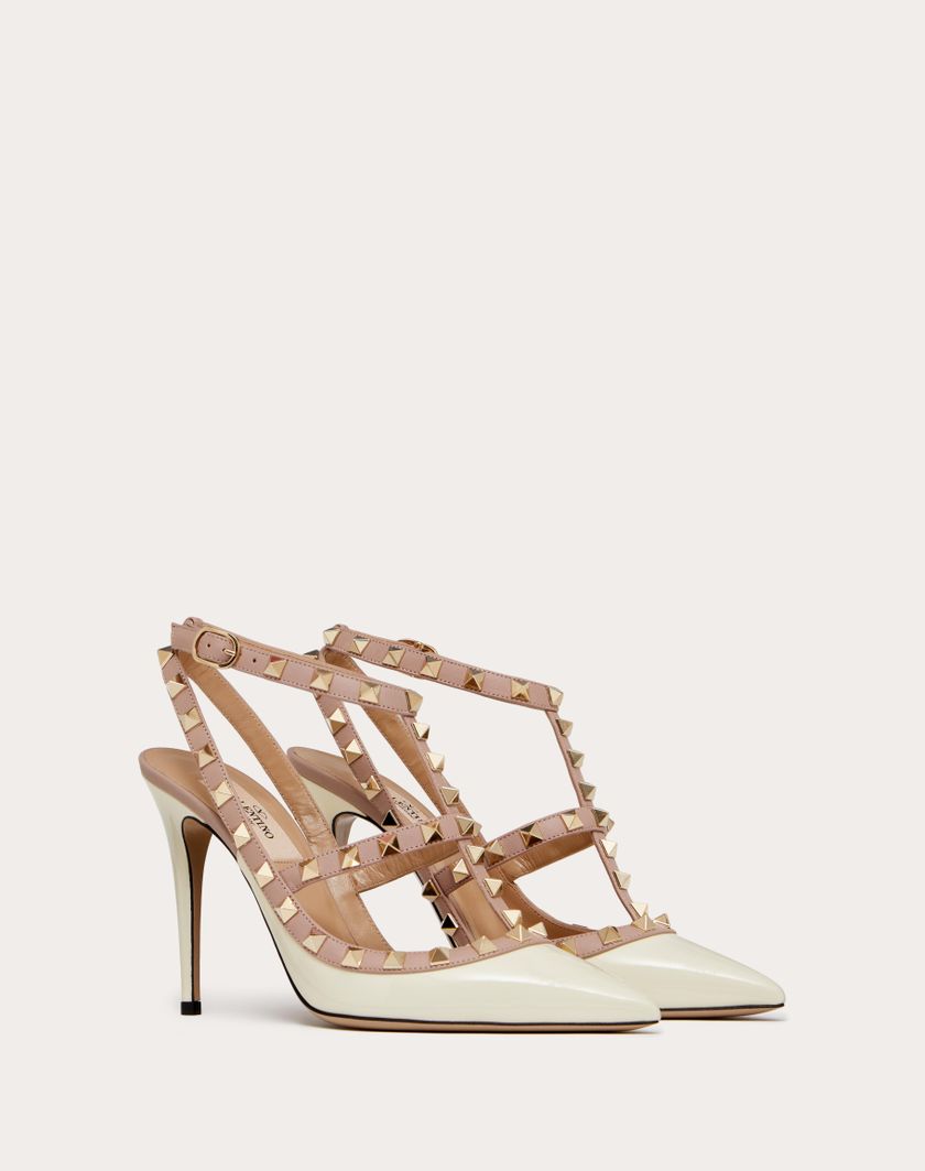 Valentino Handbags Décolleté Rockstud In Vernice Con Cinturini 100mm per Donna in Poudre | Valentino IT Rilascio limitato