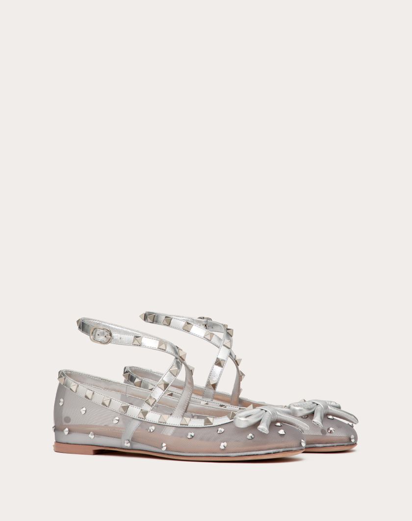 Valentino Handbags Ballerina Rockstud In Rete Con Cristalli per Donna in Pastel Grey/silver | Valentino IT Only for today