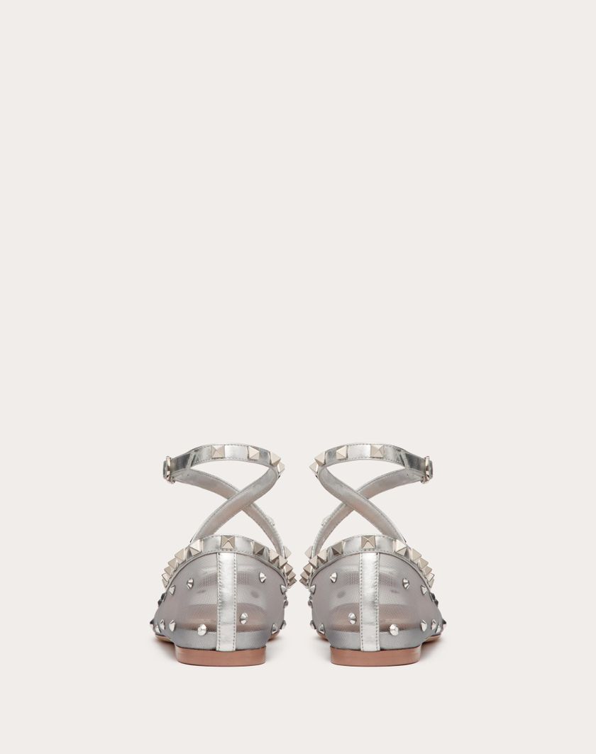 Valentino Handbags Ballerina Rockstud In Rete Con Cristalli per Donna in Pastel Grey/silver | Valentino IT Only for today