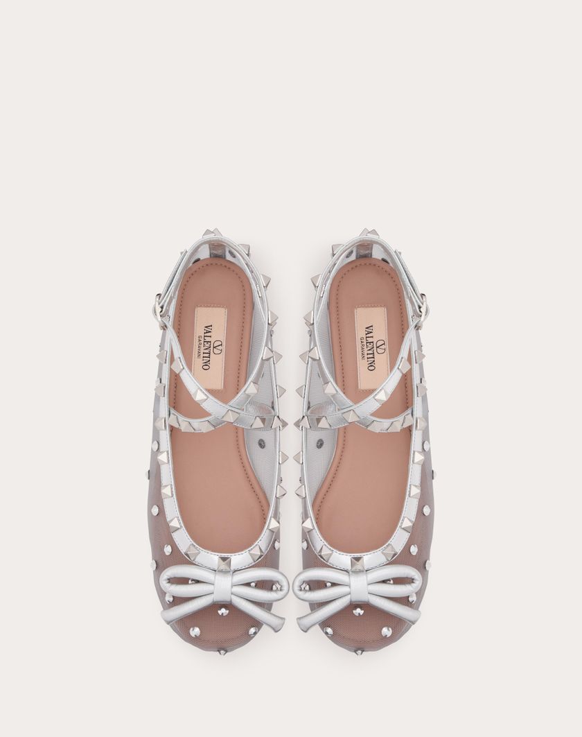 Valentino Handbags Ballerina Rockstud In Rete Con Cristalli per Donna in Pastel Grey/silver | Valentino IT Only for today