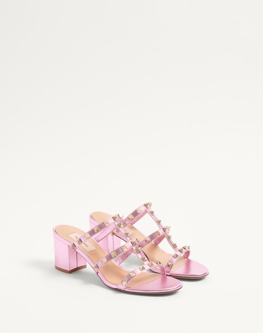 Valentino Handbags Sandalo Slide Rockstud In Nappa Laminata 60mm per Donna in Giacinto | Valentino IT Sostegno trimestrale