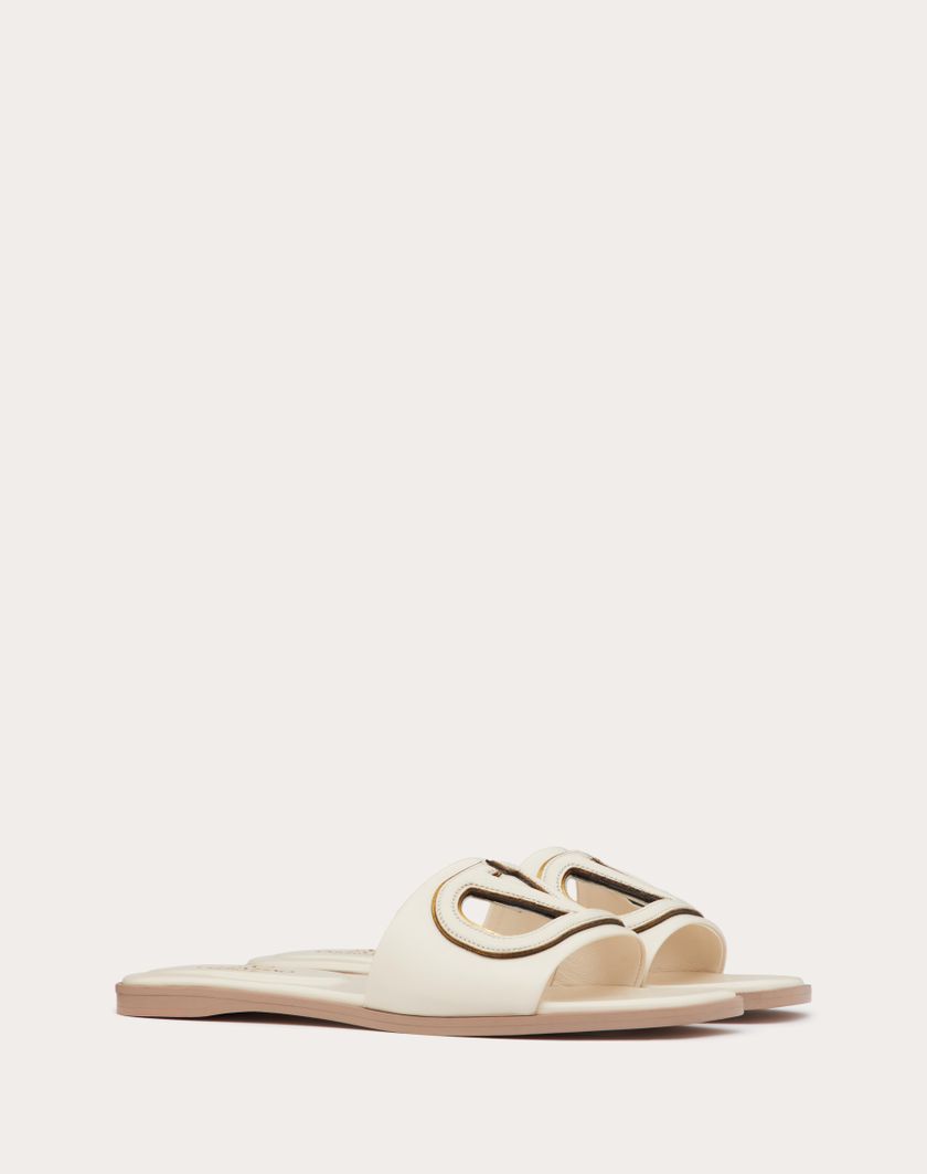 Valentino Handbags Sandalo Slide Vlogo Cut-out In Vitello per Donna in Avorio/antique Brass | Valentino IT Limitato a 3 giorni