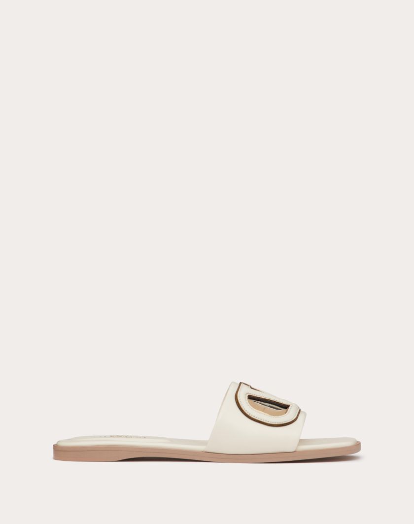 Valentino Handbags Sandalo Slide Vlogo Cut-out In Vitello per Donna in Azzurro/antique Brass | Valentino IT