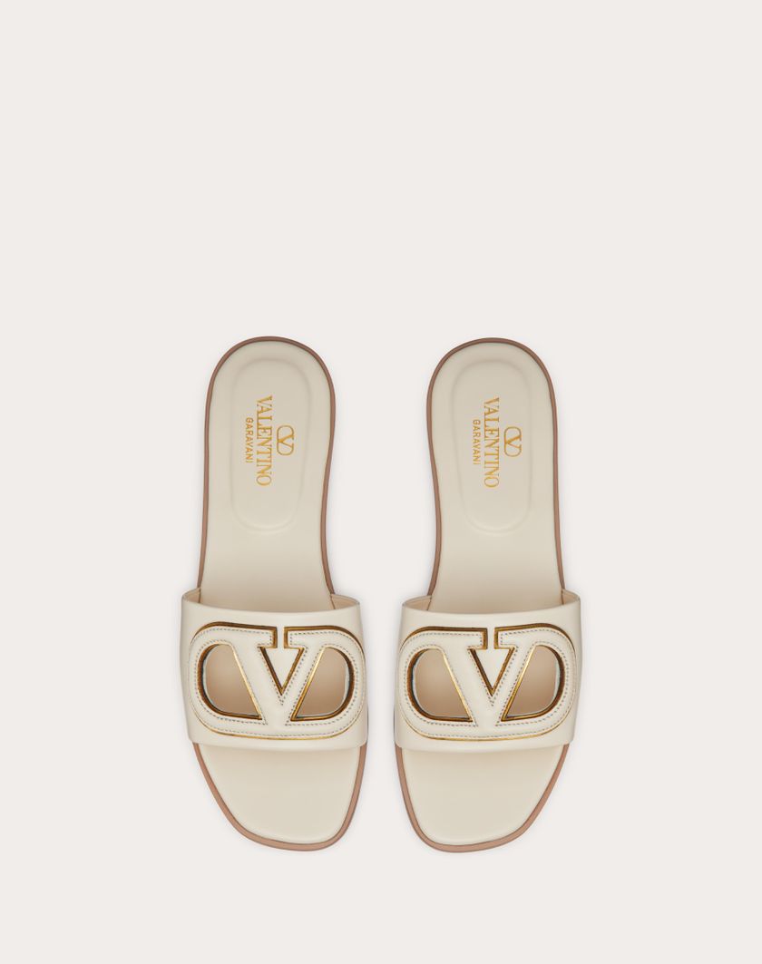 Valentino Handbags Sandalo Slide Vlogo Cut-out In Vitello per Donna in Azzurro/antique Brass | Valentino IT Black Friday Prezzi
