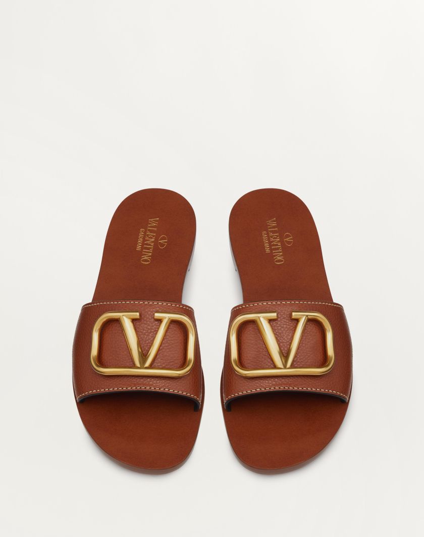 Valentino Handbags Sandalo Slider Vlogo Signature In Vacchetta Granata Con Accessorio per Donna in Cuoio | Valentino IT 50% di sconto per tempo limitato