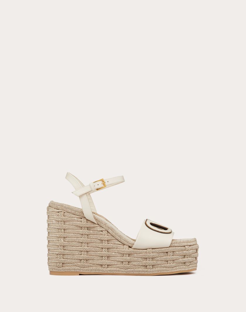 Valentino Handbags Sandalo Zeppa Vlogo Cut-out In Vitello 110mm per Donna in Avorio/antique Brass | Valentino IT Italia