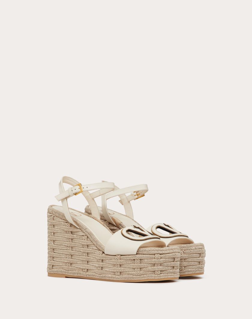 Valentino Handbags Sandalo Zeppa Vlogo Cut-out In Vitello 110mm per Donna in Avorio/antique Brass | Valentino IT Italia