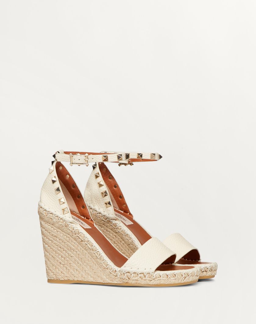 Valentino Handbags Sandalo Zeppa Rockstud Double In Vitello Granato 105mm per Donna in Light Ivory/light Cuir | Valentino IT Nuovo