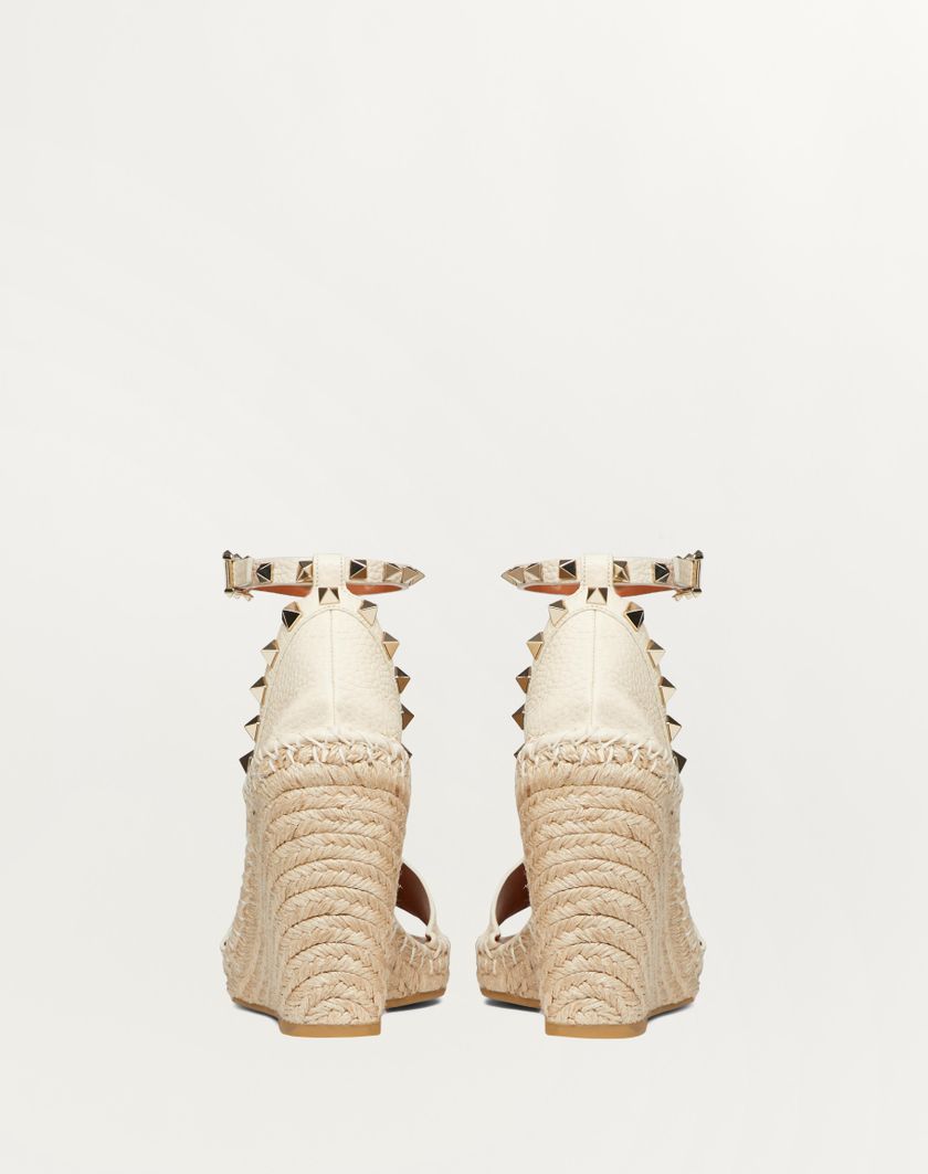 Valentino Handbags Sandalo Zeppa Rockstud Double In Vitello Granato 105mm per Donna in Light Ivory/light Cuir | Valentino IT Nuovo
