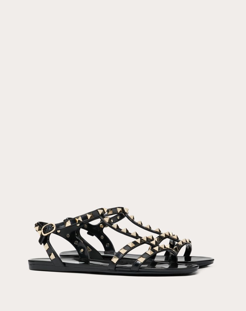 Valentino Handbags Sandalo Basso Rockstud In Gomma per Donna in Poudre | Valentino IT Spedizione Gratuita