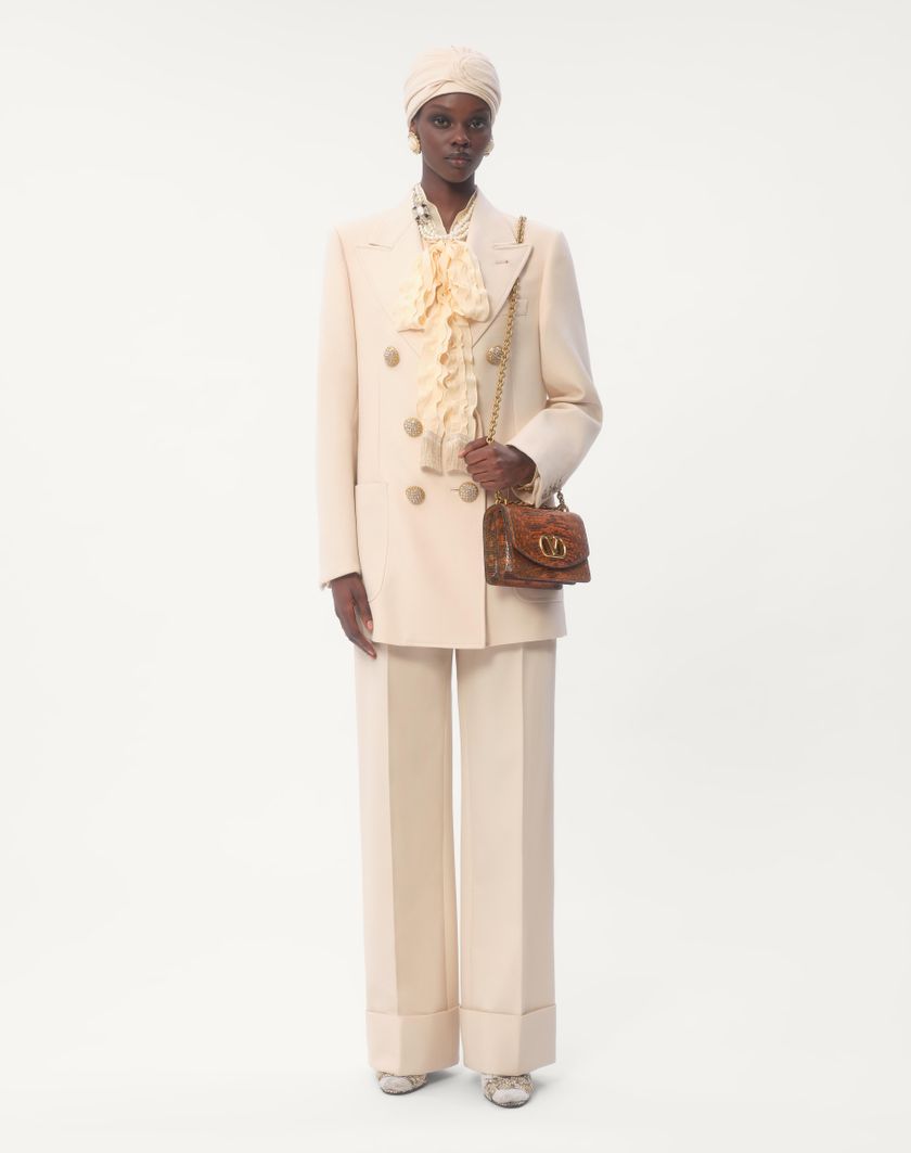 Valentino Handbags Pantaloni In Diagonal Dry Wool per Donna in Avorio | Valentino IT Consegna Veloce