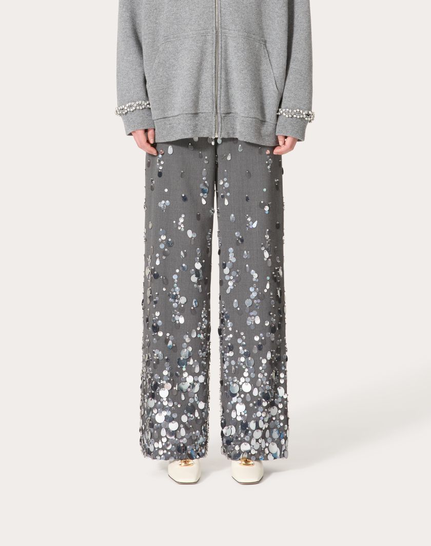Valentino Handbags Pantaloni In Active Gabardine Ricamati per Donna in Grigio | Valentino IT Affare Del Giorno