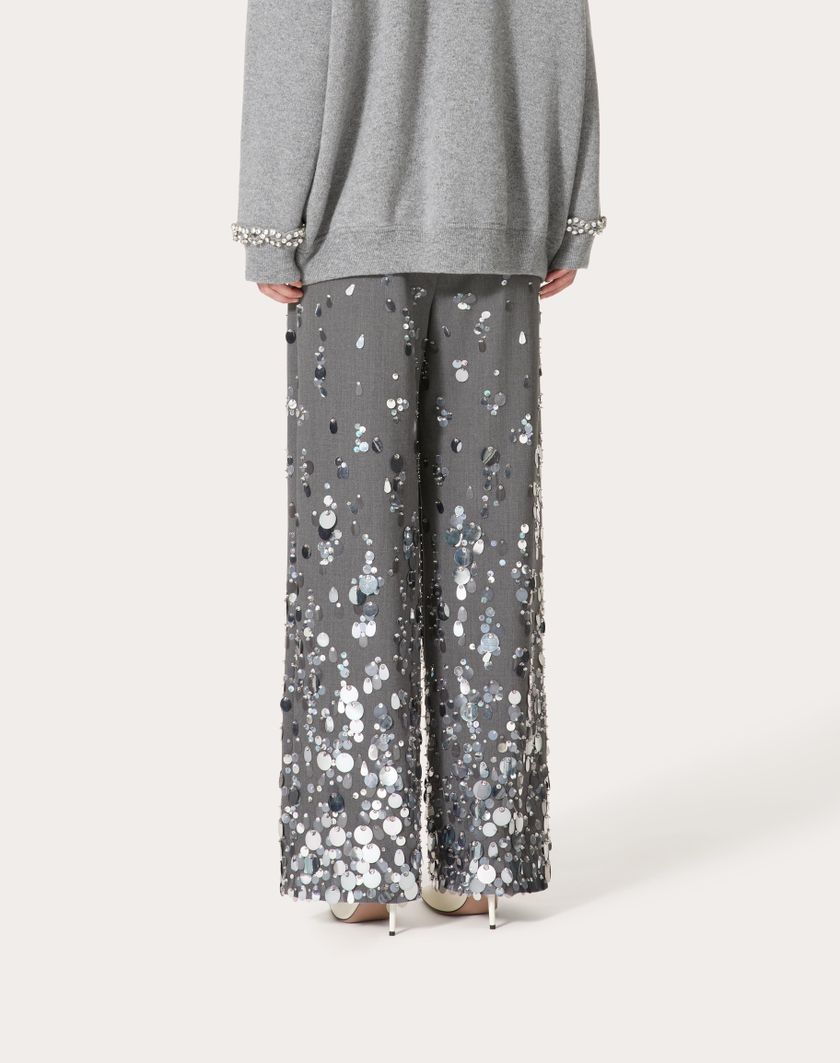 Valentino Handbags Pantaloni In Active Gabardine Ricamati per Donna in Grigio | Valentino IT Affare Del Giorno
