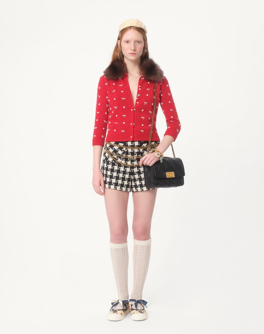 Valentino Handbags Shorts In Damier Light Tweed per Donna in Avorio/nero | Valentino IT Offerta